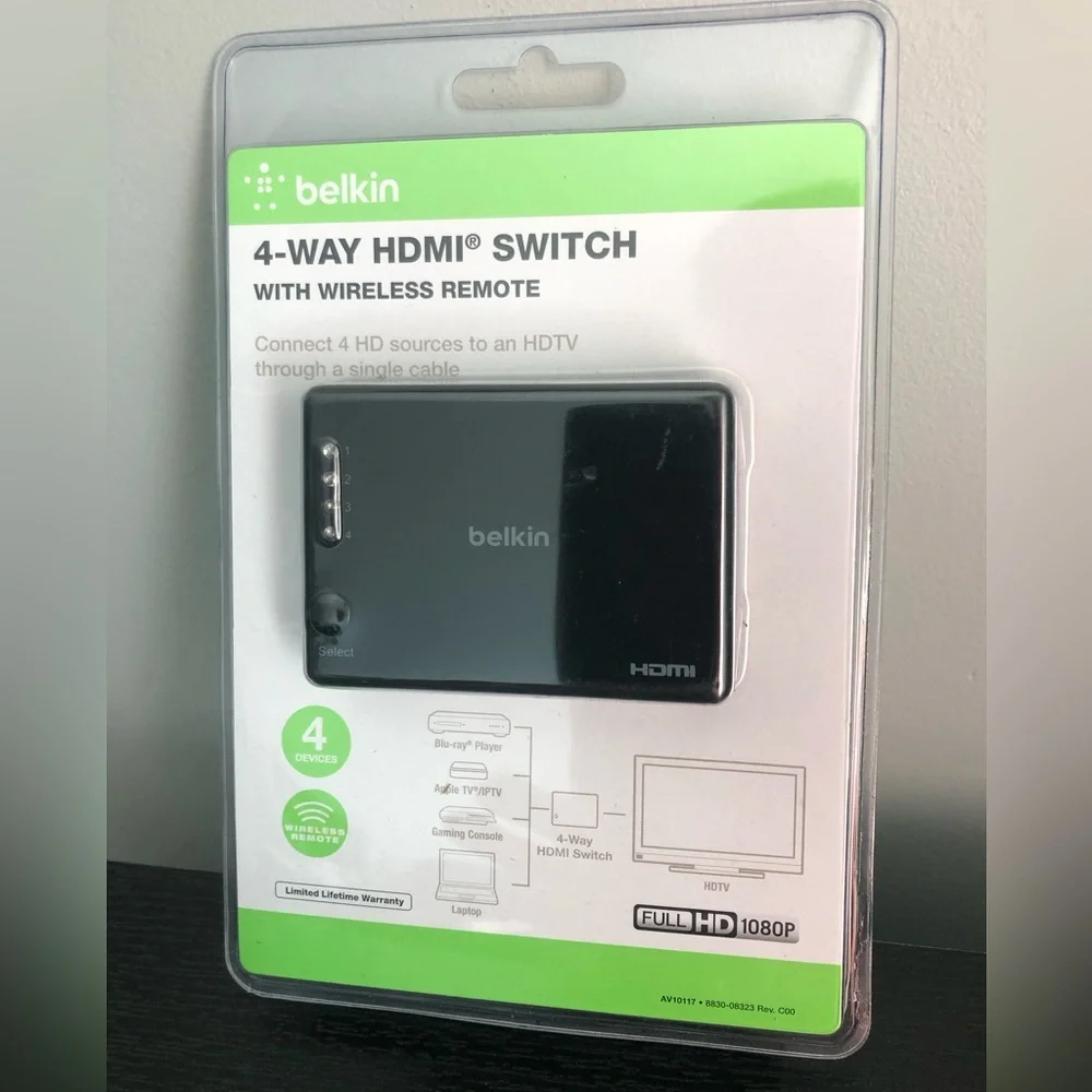 belkin 4-Way HDMI Switch in Black With Wireless Remote